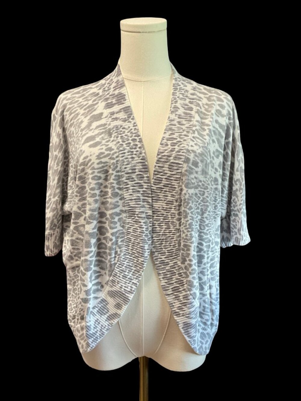 Grey/White Leopard Print Open Front Bolero Cardigan